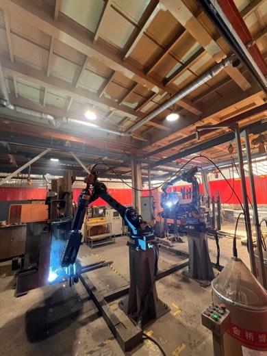 Robotic welding station at the Accelift factory