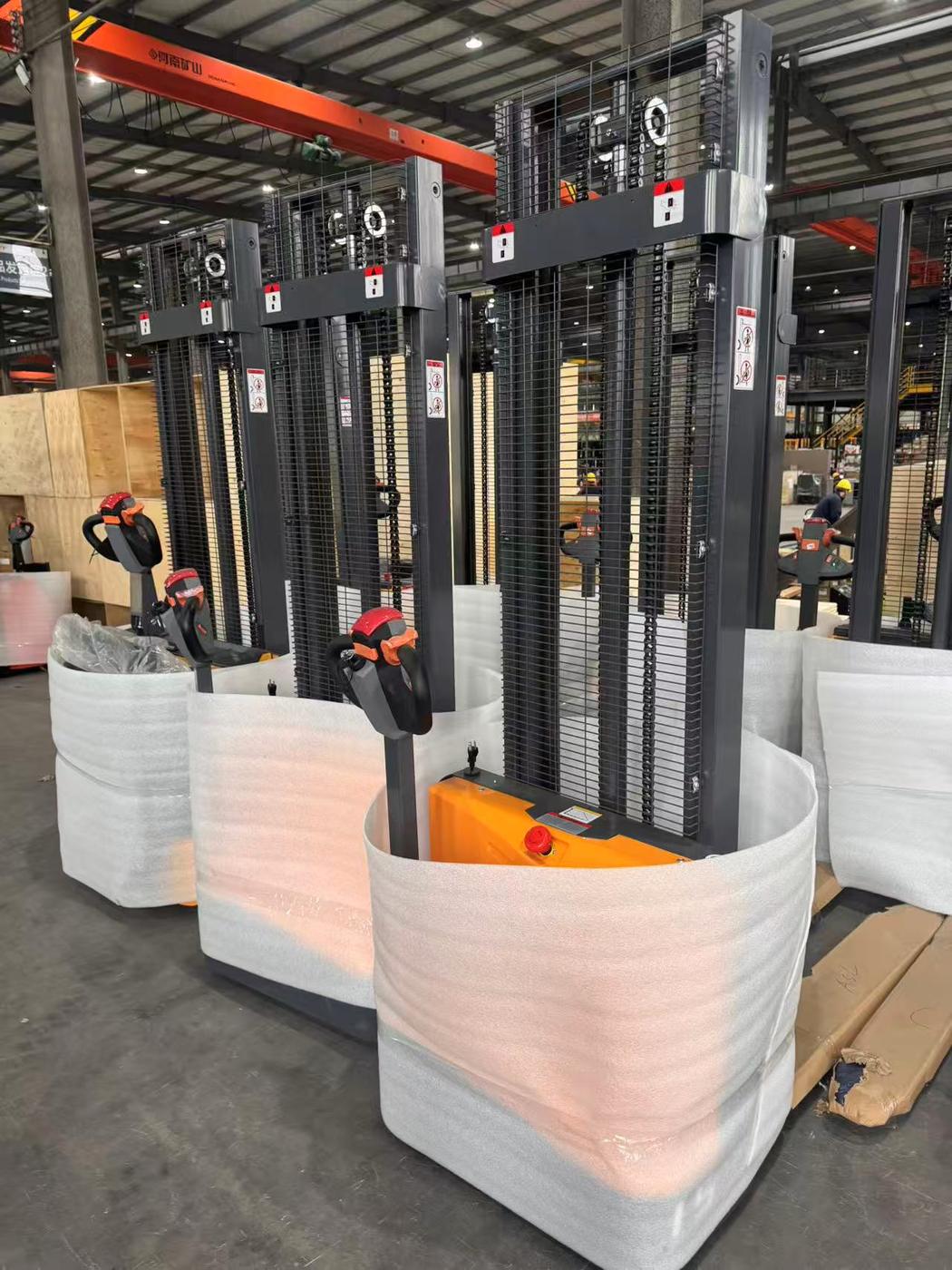 Close-up of foam wrapping on an electric stacker